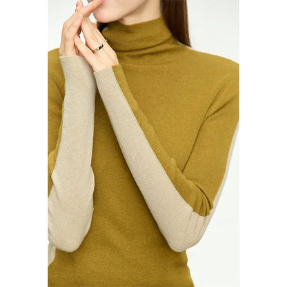 Amii Women Sweaters 2024 Winter Minimalism Long Sleeve High Neck Slim Soft Knit Tops Jumper Patchwork Sweater Clothing 12414019 Loran