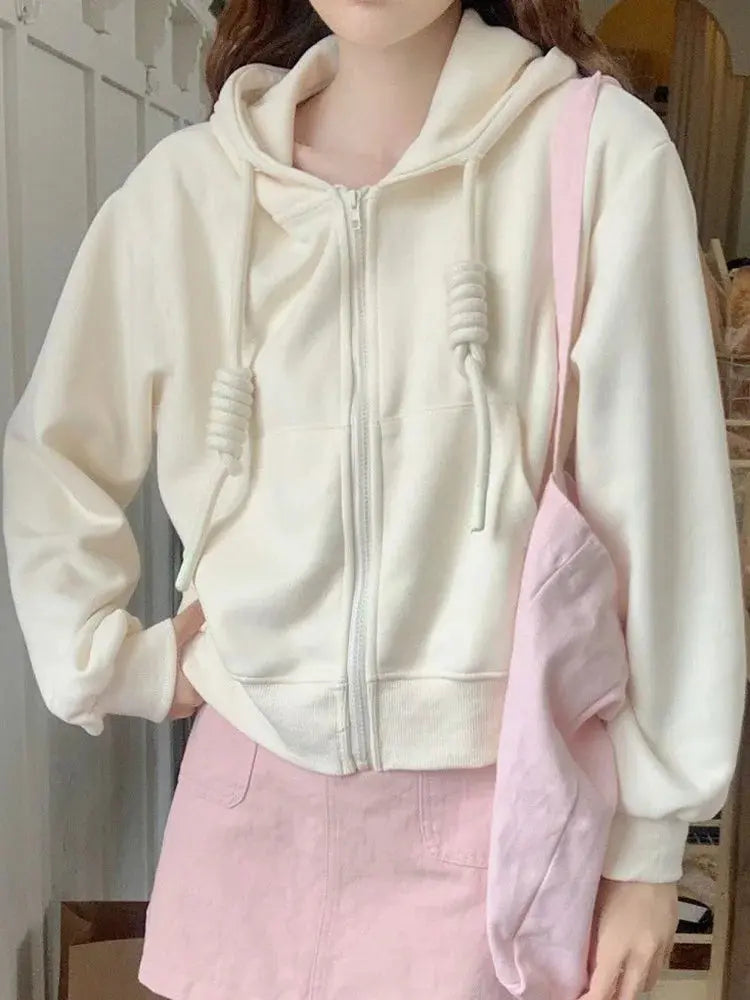 Preppy Lace-Up Cropped Hoodie - Loran