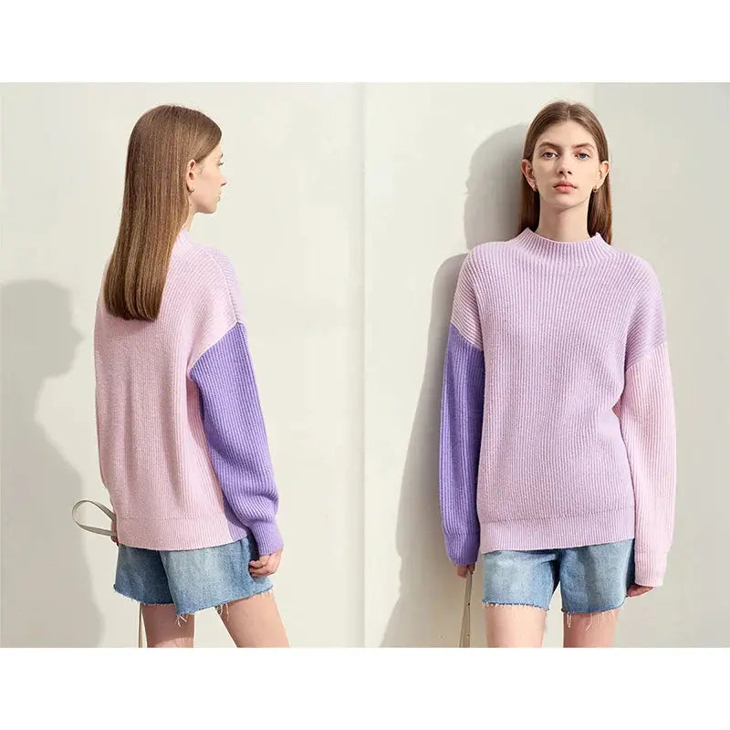 Chic Color Block Turtleneck Sweater - Loran