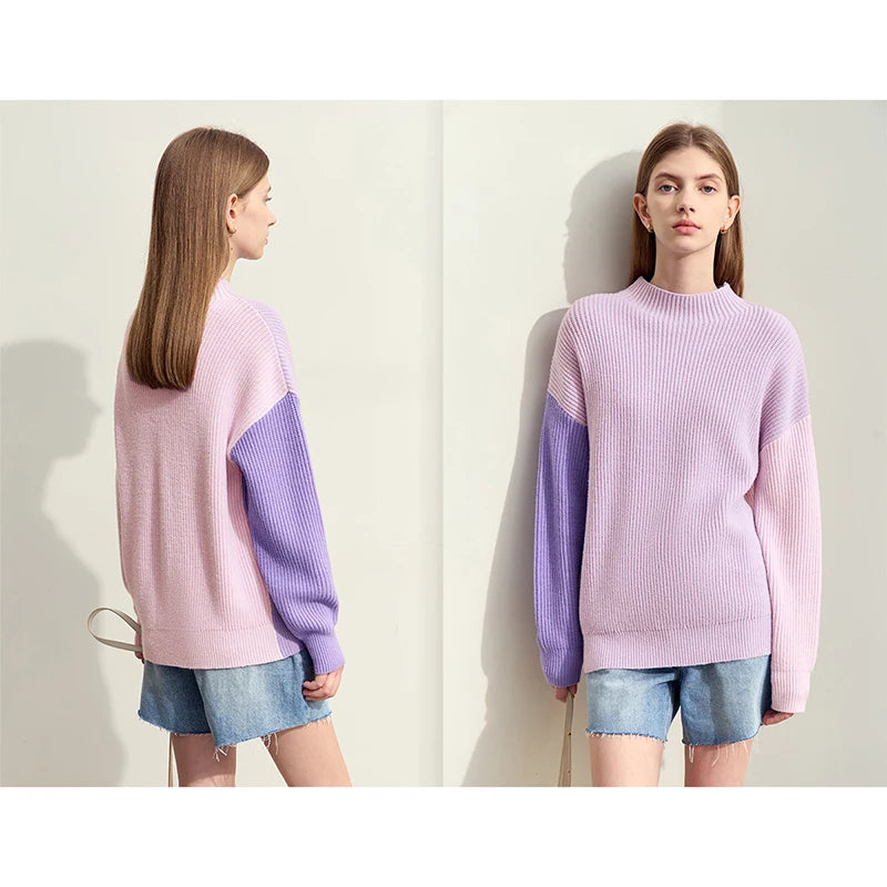 Chic Color Block Turtleneck Sweater