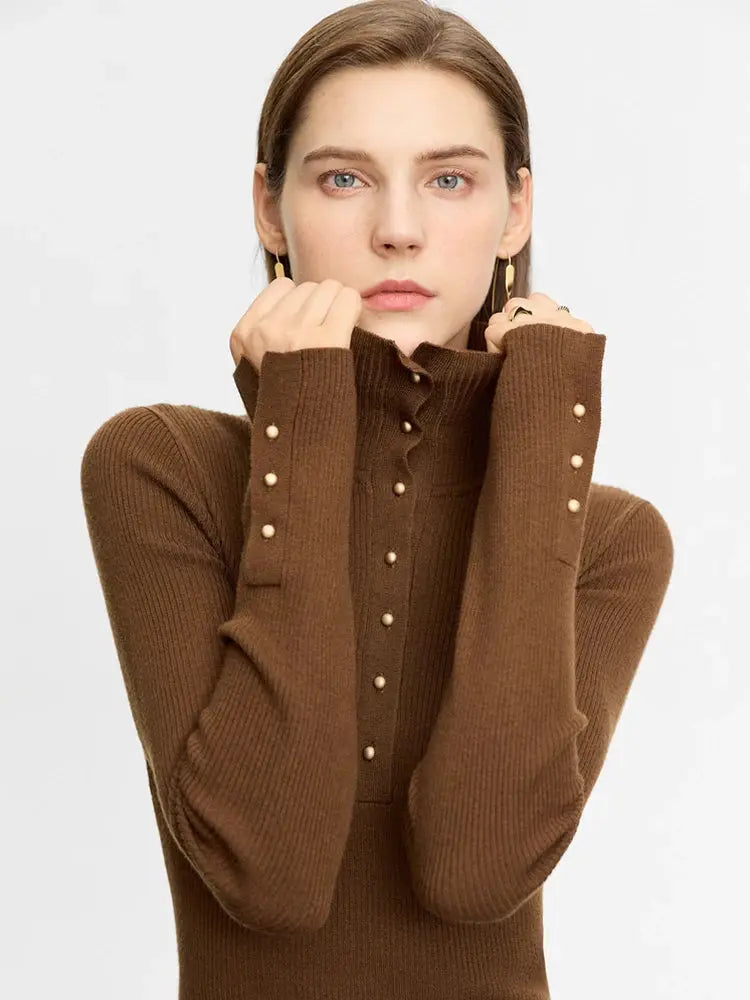 Women's Minimalist Half Cardigan Turtleneck - Loran