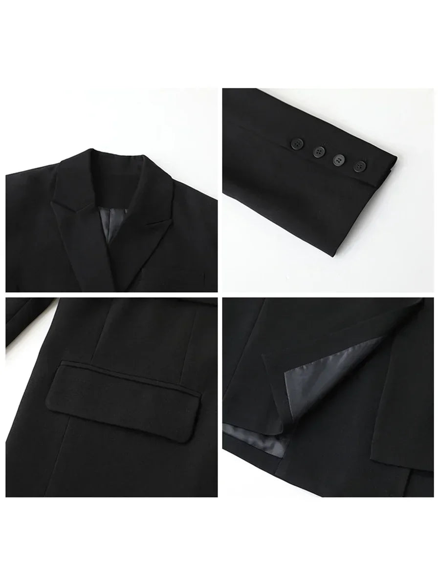 Wide Shoulder Ribbon Blazer Long Autumn Overcoat Loran