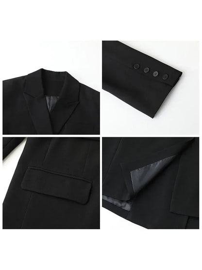 Wide Shoulder Ribbon Blazer Long Autumn Overcoat Loran