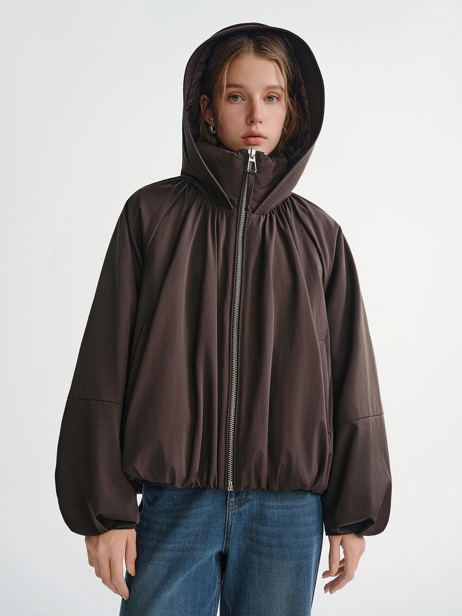 Plus-Size Pleated Hooded Down Jacket