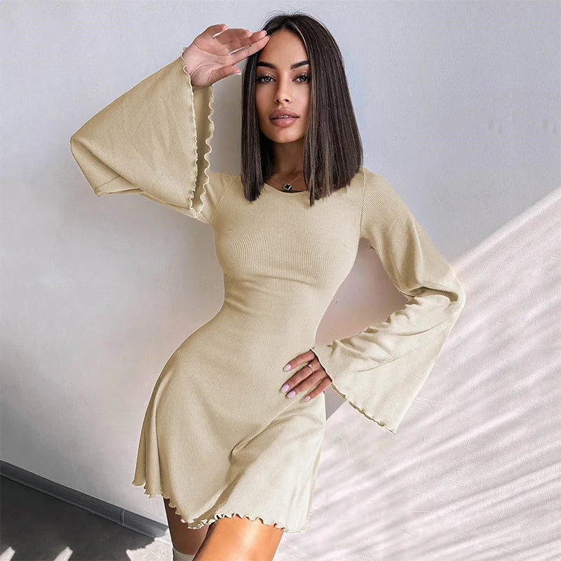 Chic Mini Dress: Flare Sleeves for Fall Nights