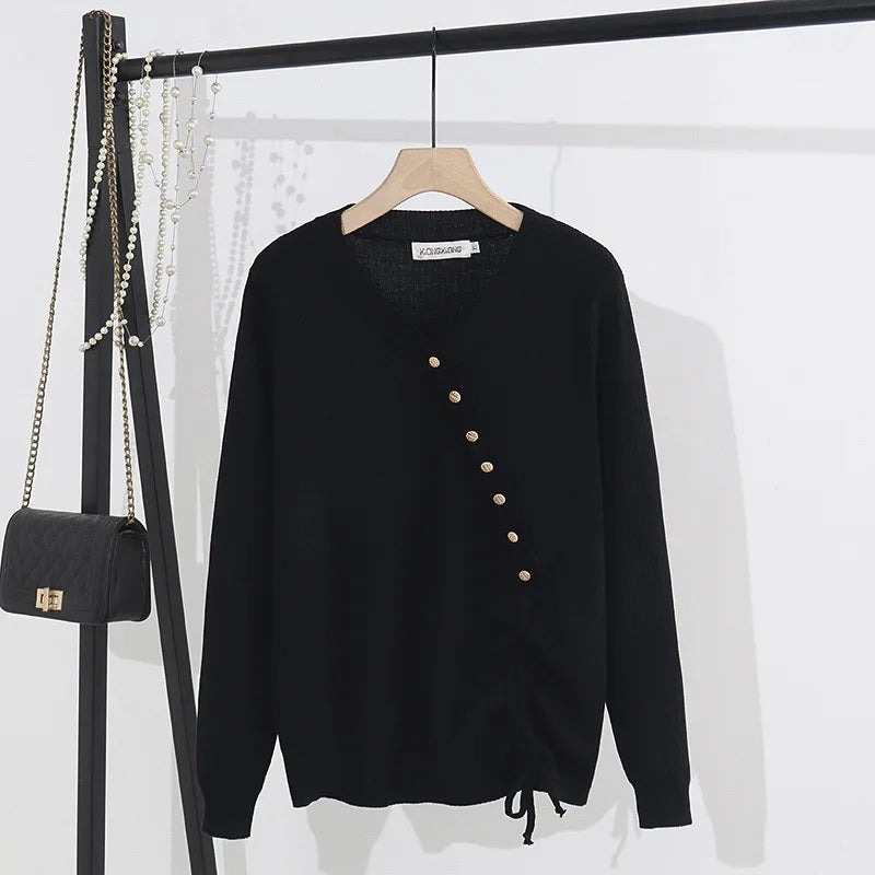 Plus Size Women's Long Sleeve Button Sweater