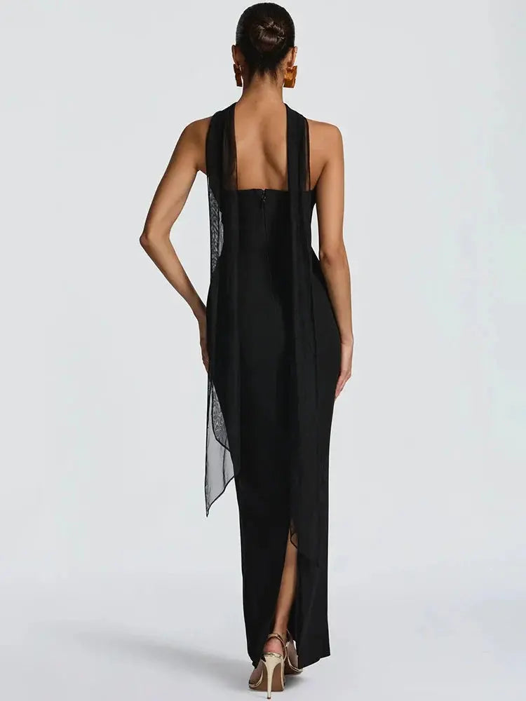 Halter Off-Shoulder Backless Bodycon Gown - Loran