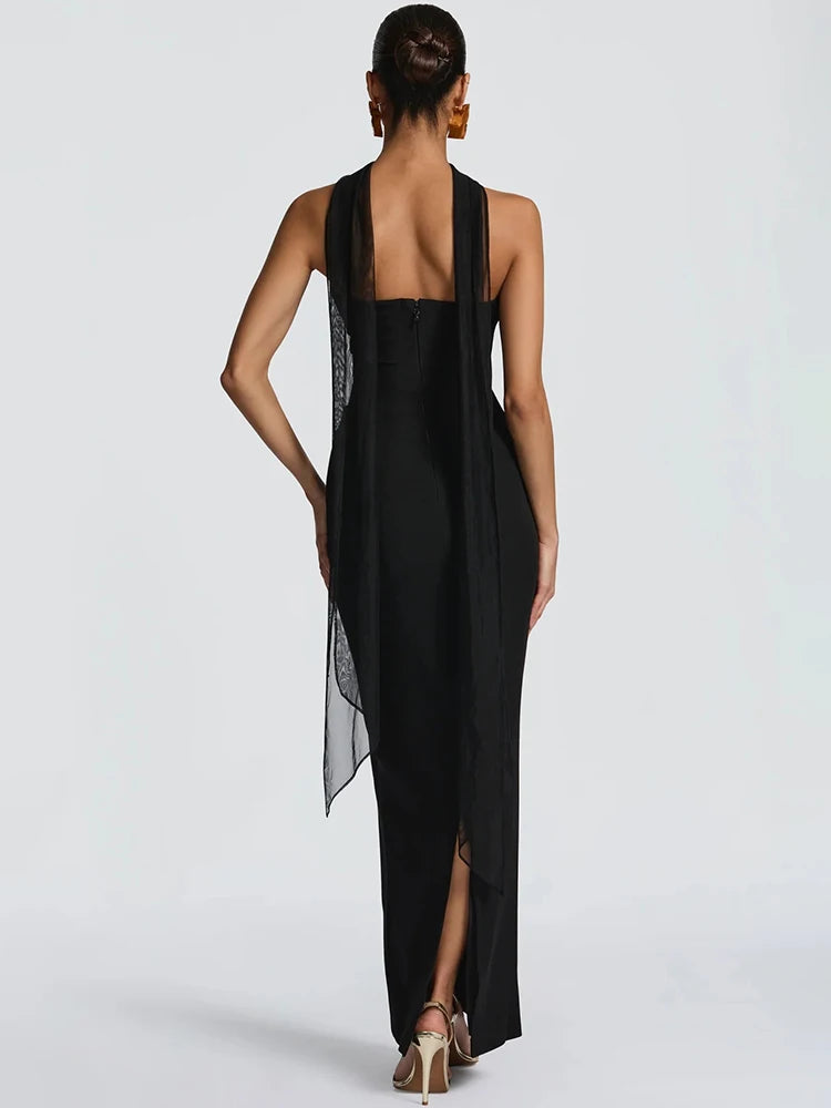 Sexy Halter Off-Shoulder Backless Bodycon Gown