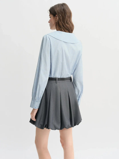 Plus Size Navy Striped Shirt with Collar & Bow Detail - Loran