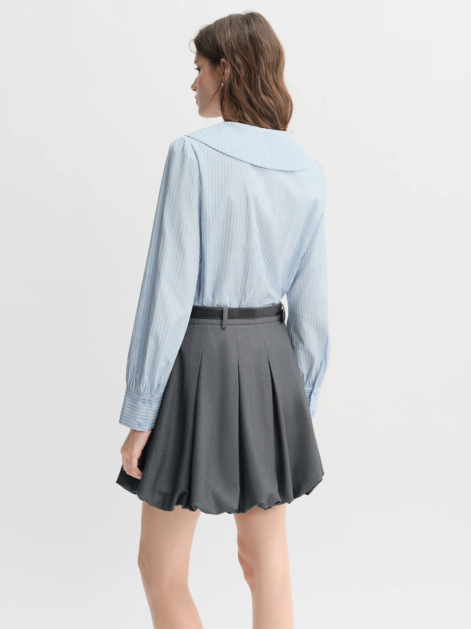 Plus Size Navy Striped Shirt Dress with Bow Autumn Style Loran