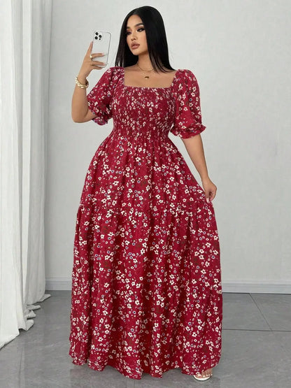 Plus Size Floral Fitted Woven Dress - Loran
