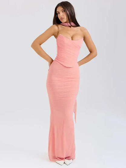 Strapless Neckerchief Two-Piece Skirt Set - Loran