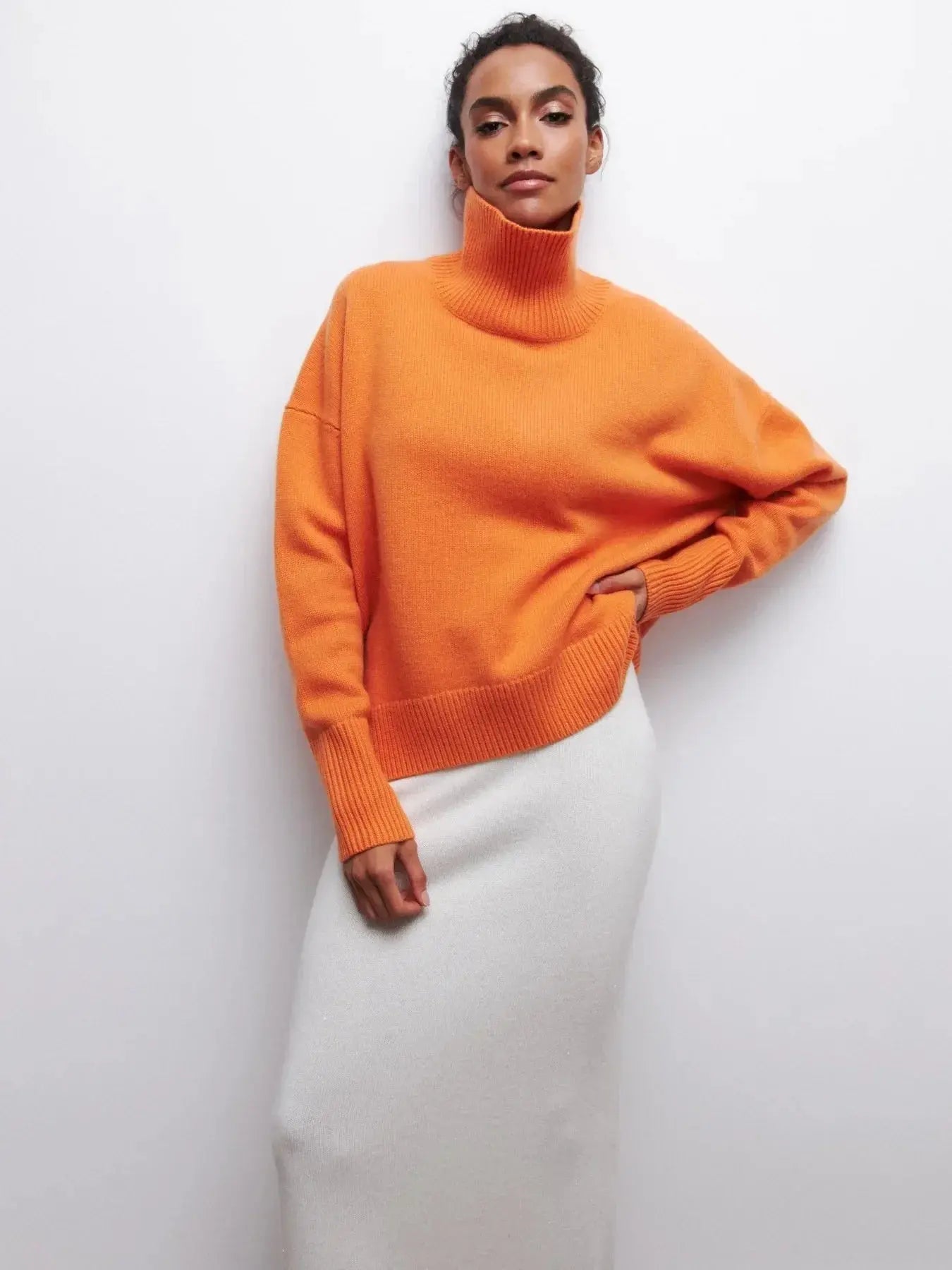 Elegant Oversized Black Turtleneck Sweater for Women - Loran