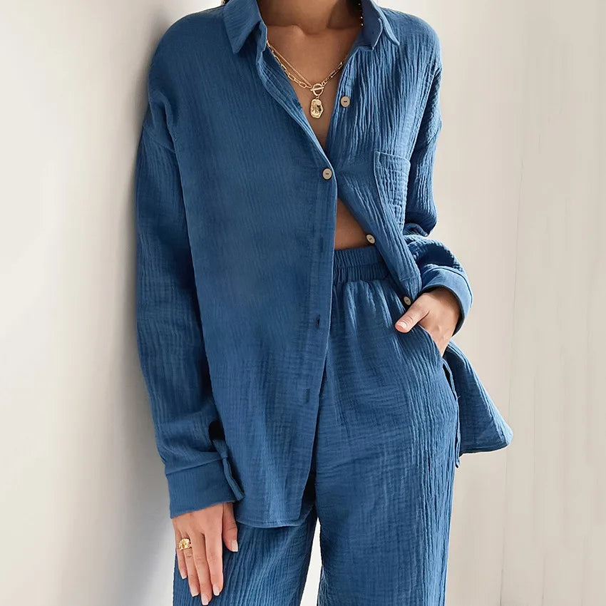Women's 2-Piece Cotton Pajama Set Autumn Long Sleeve Sleepwear Loran