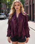 Chic Translucent Blouse with Layered Gauze and Ruffle Detail