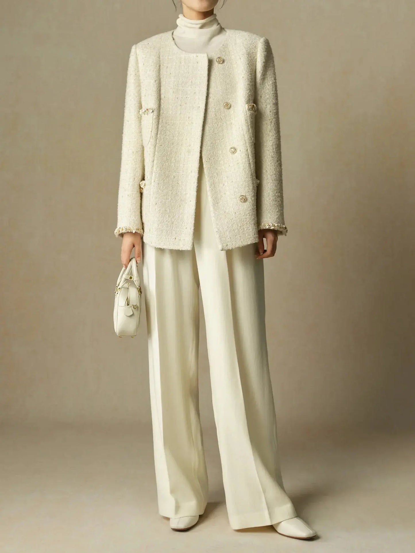 Women's Elegant Loose-Fit White Winter Coat - Loran