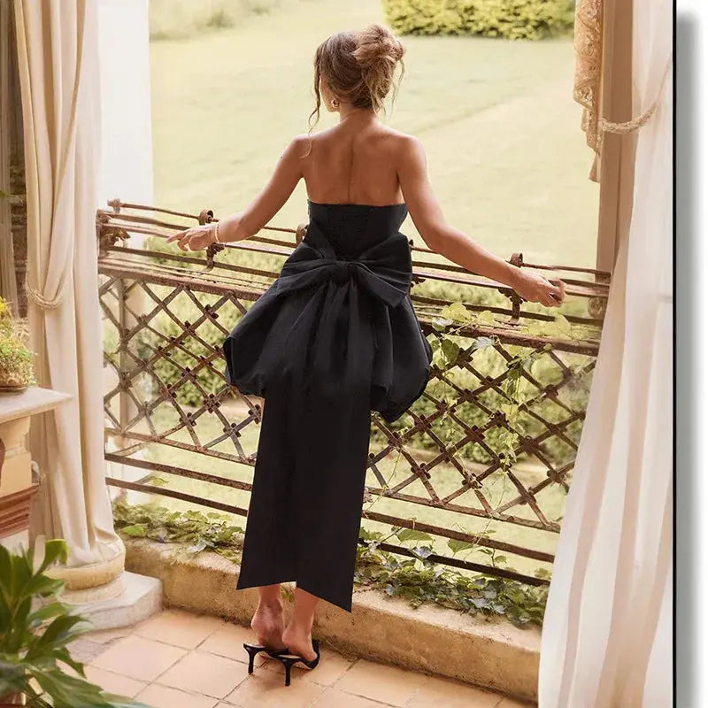 Elegant Strapless Backless Bow Dress for Evening Party - Loran