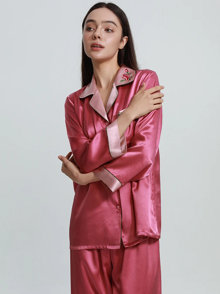 Luxury Embroidery Mulberry Silk Pajama Set Loran