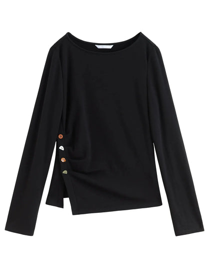 Velvet Fleece Irregular Hem Top: Warm, Slim Fit, and Stylish - Loran