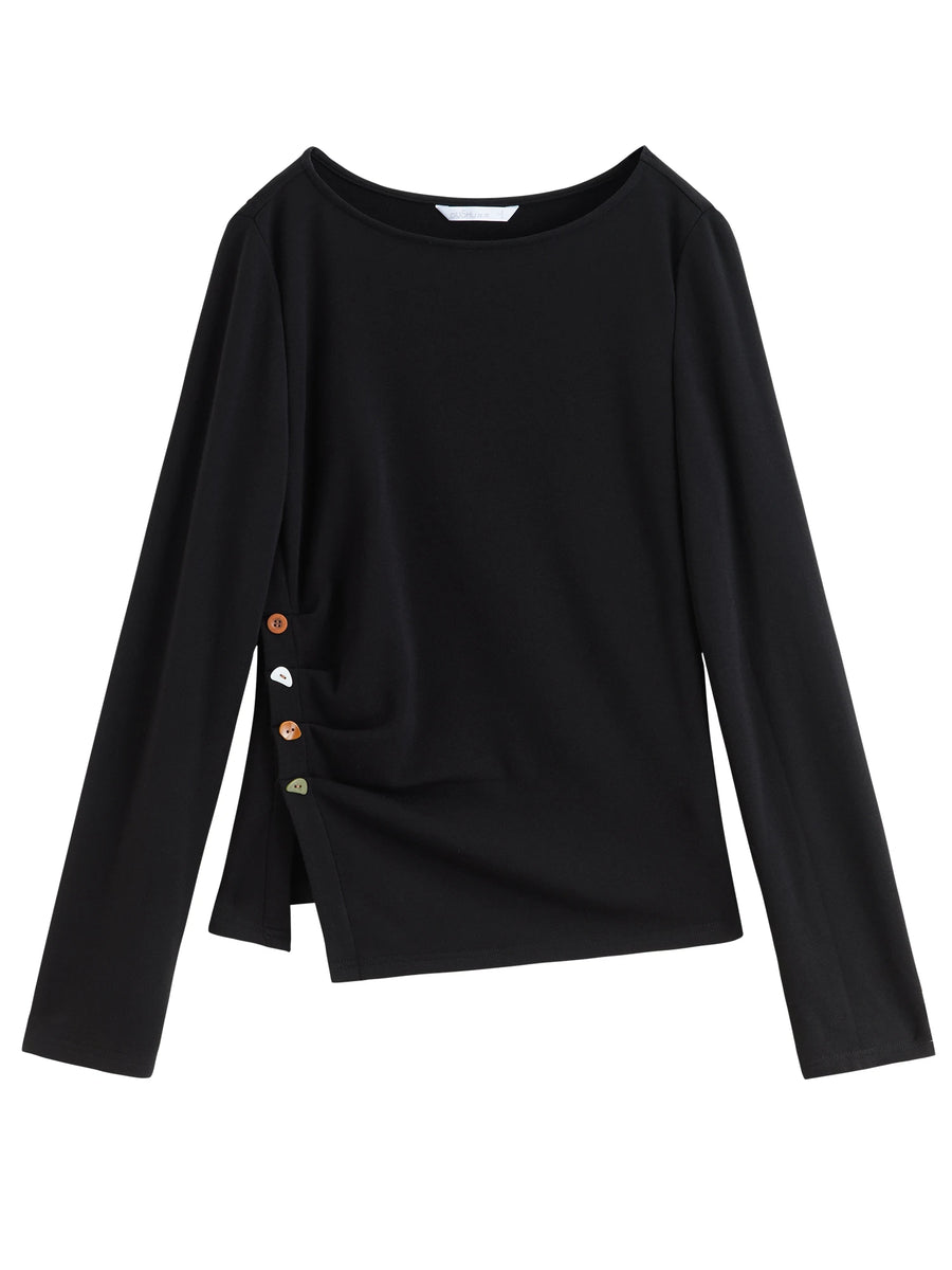 Velvet Fleece Irregular Hem Top: Warm, Slim Fit, and Stylish
