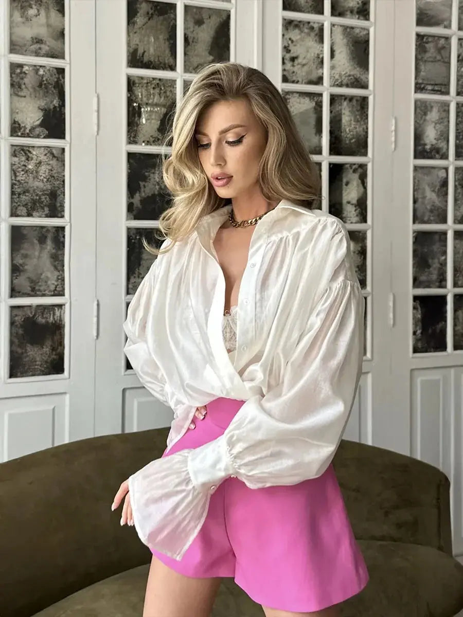 Women's Loose Fit Collared Shirt with Flare Sleeves - Loran