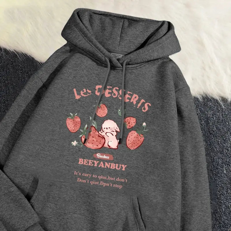 Cute Rabbit Strawberry Print Women's Hoodie - Loran