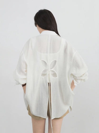 Back Hollow Out Long Sleeve Blouse Casual Loose Shirt Loran