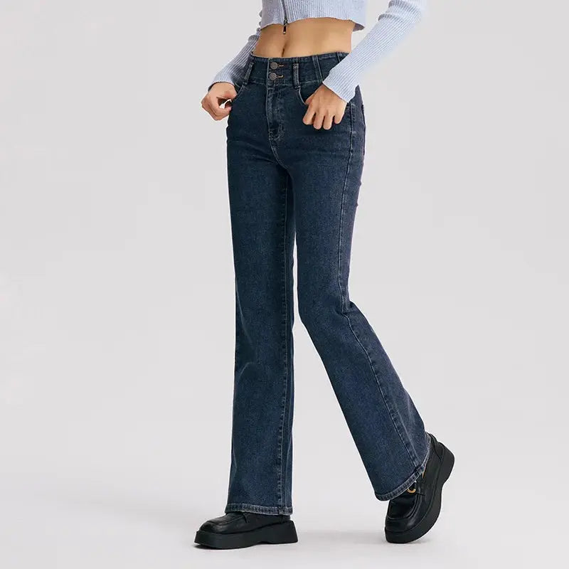 Semir Jeans Women High-Waist Flared Trousers Long Legs 2024 New Winter Fleece Floor-Sweeping Trousers LORAN STORE