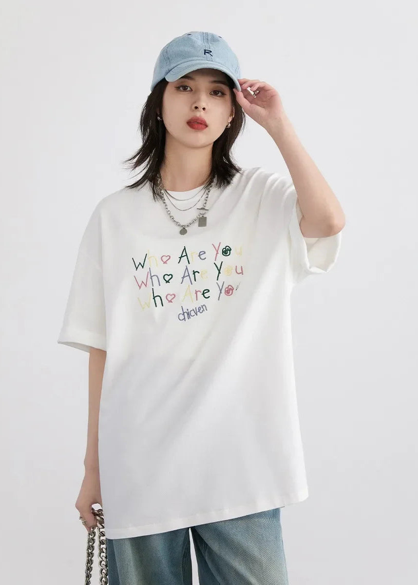 Women’s Embroidered Letter T-Shirt Loose Summer Top Loran