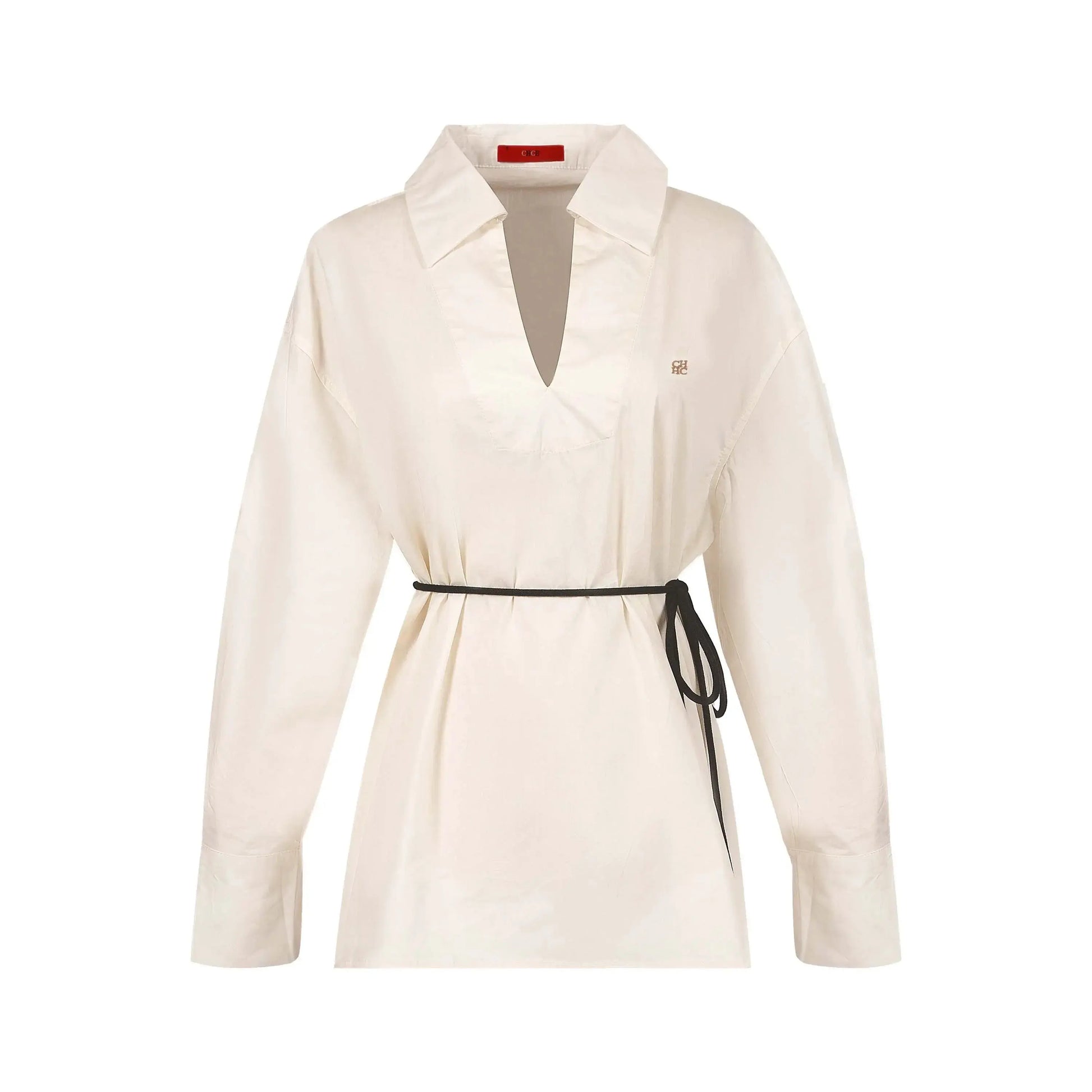 Beige V-Neck Long-Sleeve Commuter Top - Loran