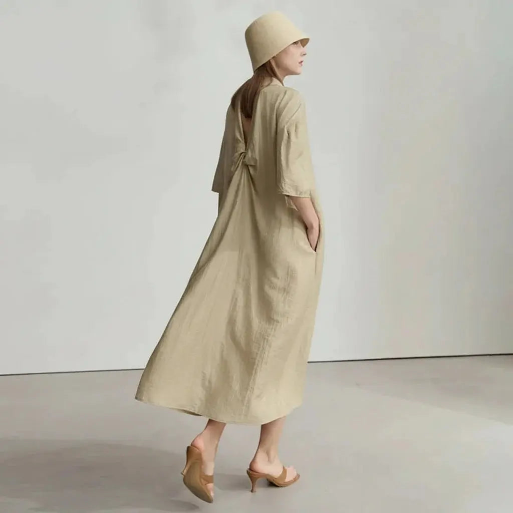 Loose Linen Drop Shoulder Dress - Loran