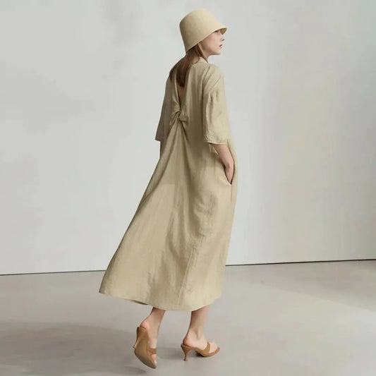 Loose Linen Drop Shoulder Dress - Loran
