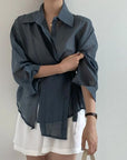Chic Long Sleeve Button-Down Shirt with Asymmetrical Hem