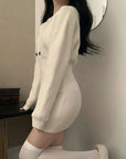 Chic High-Waist Bandage Knit Dress with Hood