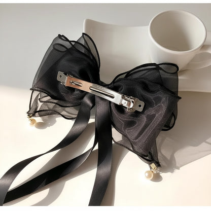 Ribbon Bowknot Hair Clip & Pearl Hairpin