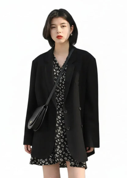 Double-Breasted Office Blazer Stylish Mid-Length Coat Loran