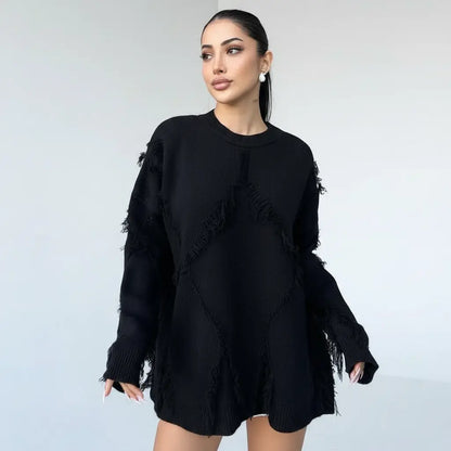 Patchwork Tassel Sweater for Women - Loran