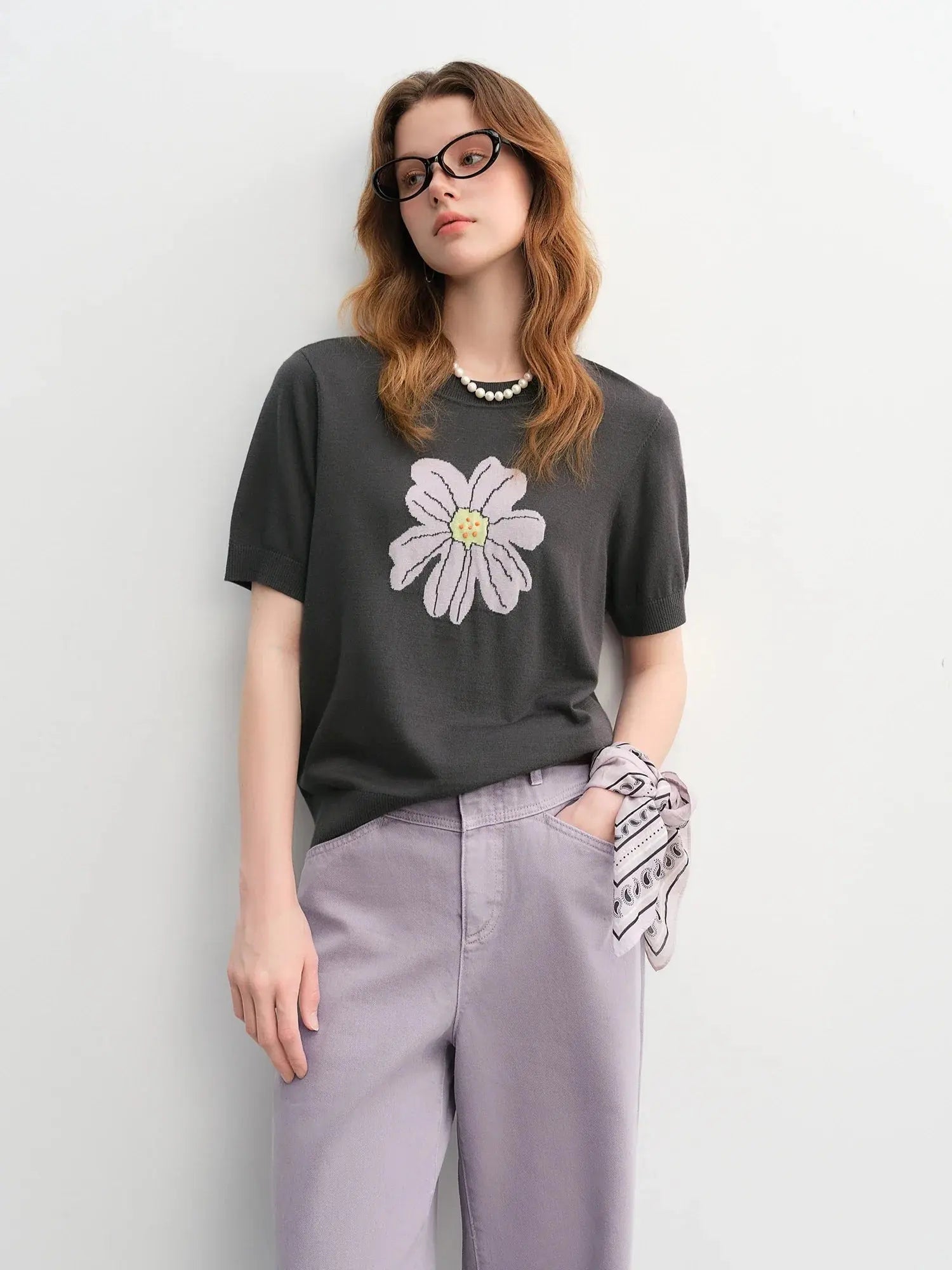 Autumn Bloom Knit Tee Soft Short-Sleeve Top LORAN STORE
