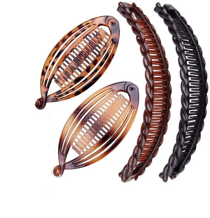 4pc Vintage Banana & Fishtail Hair Clip Set for Women