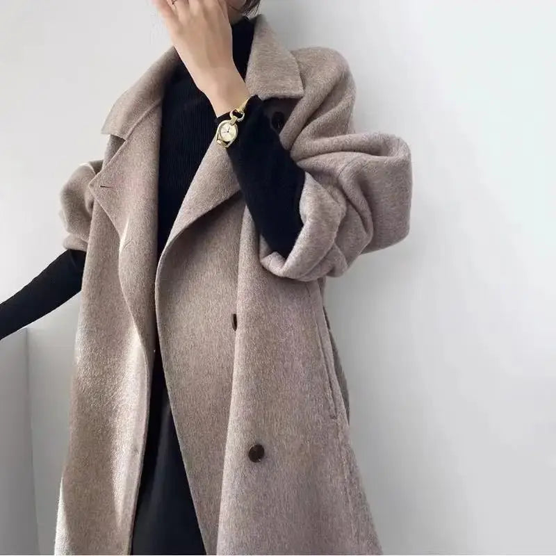 Chic Gray Standing Collar Double-Sided Wool Coat - Loran