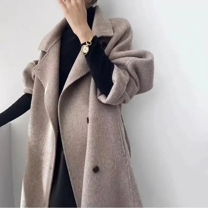 Chic Gray Standing Collar Double-Sided Wool Coat - Loran