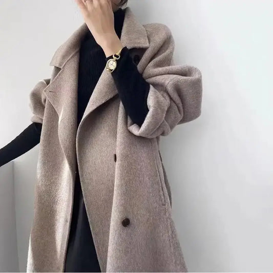 Chic Gray Standing Collar Double-Sided Wool Coat - Loran