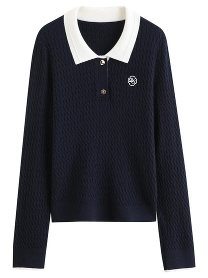 Relaxed Fit Textured Rib-Collar Knit Top - Loran