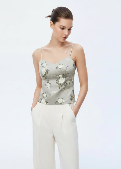Amii Women Top 2026 Spring New Jacquard Sling Vest Women Adjustable Shoulder Strap Inner Waist-cinching Sleeveless Top 12651005 Loran