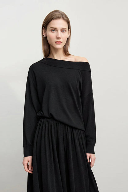 Amii Long Skirt 2026 Spring New Minimalist Wool Knitted Sweater Long A-Line Skirt Casual Solid Women's Long Sleeve Top 12651009 Loran