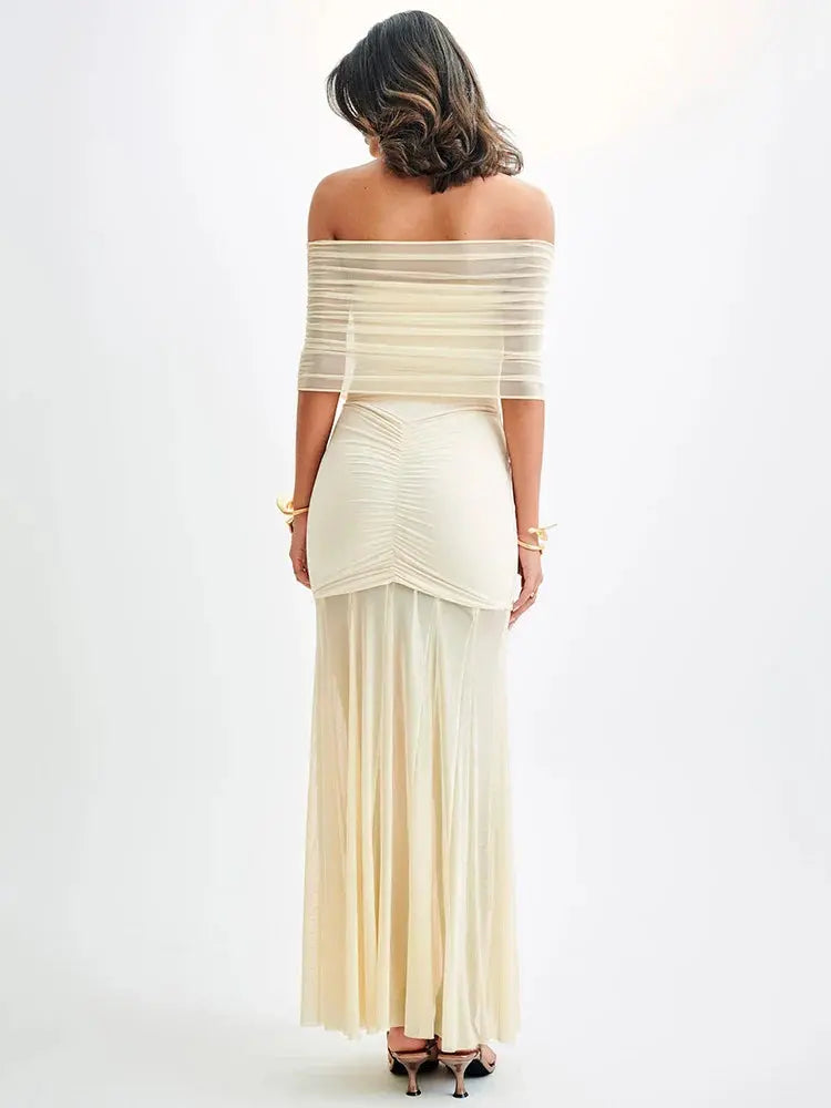 Backless Mesh Bodycon Long Dress - Loran