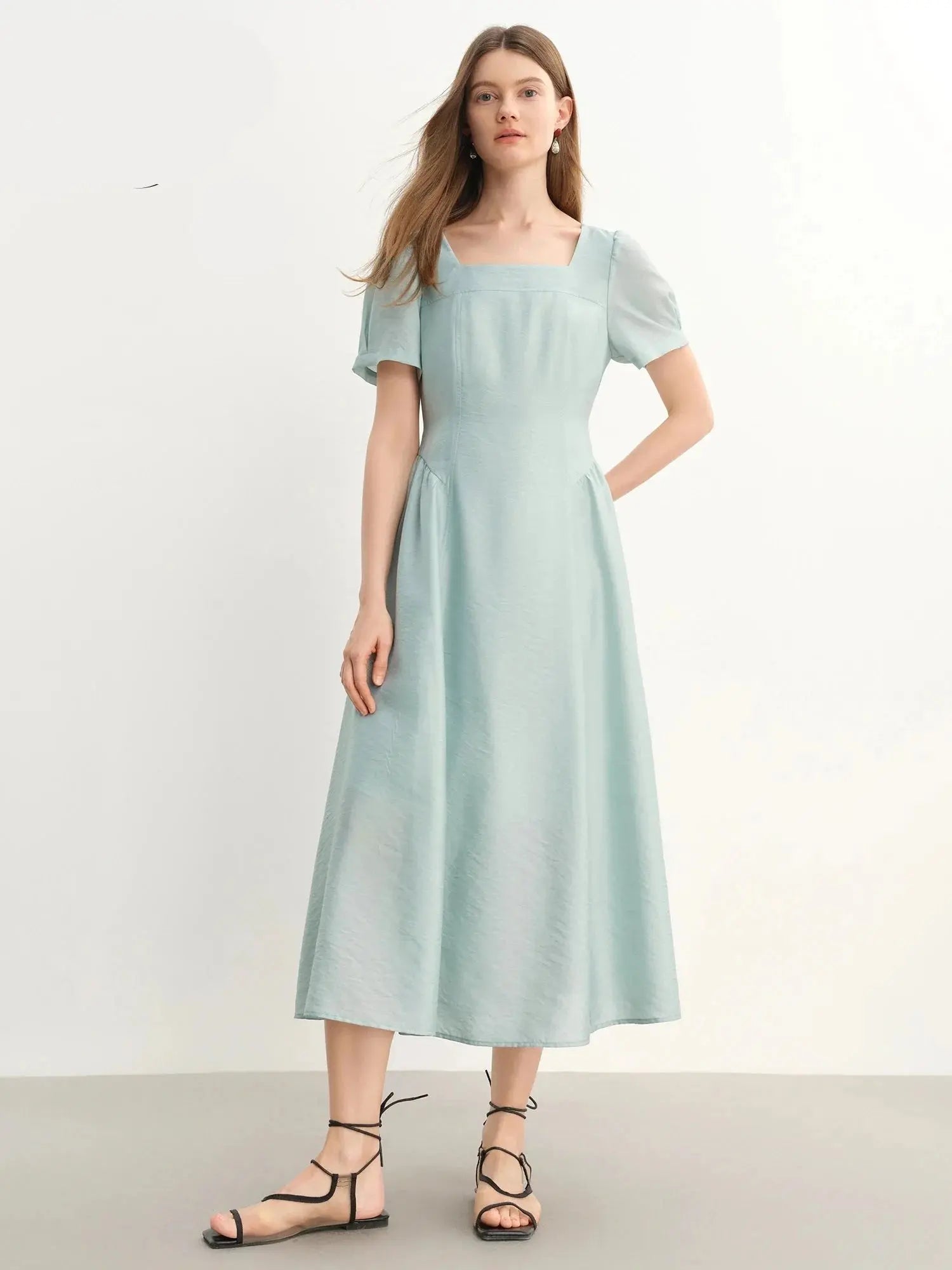 Luxe French Square Neckline Midi