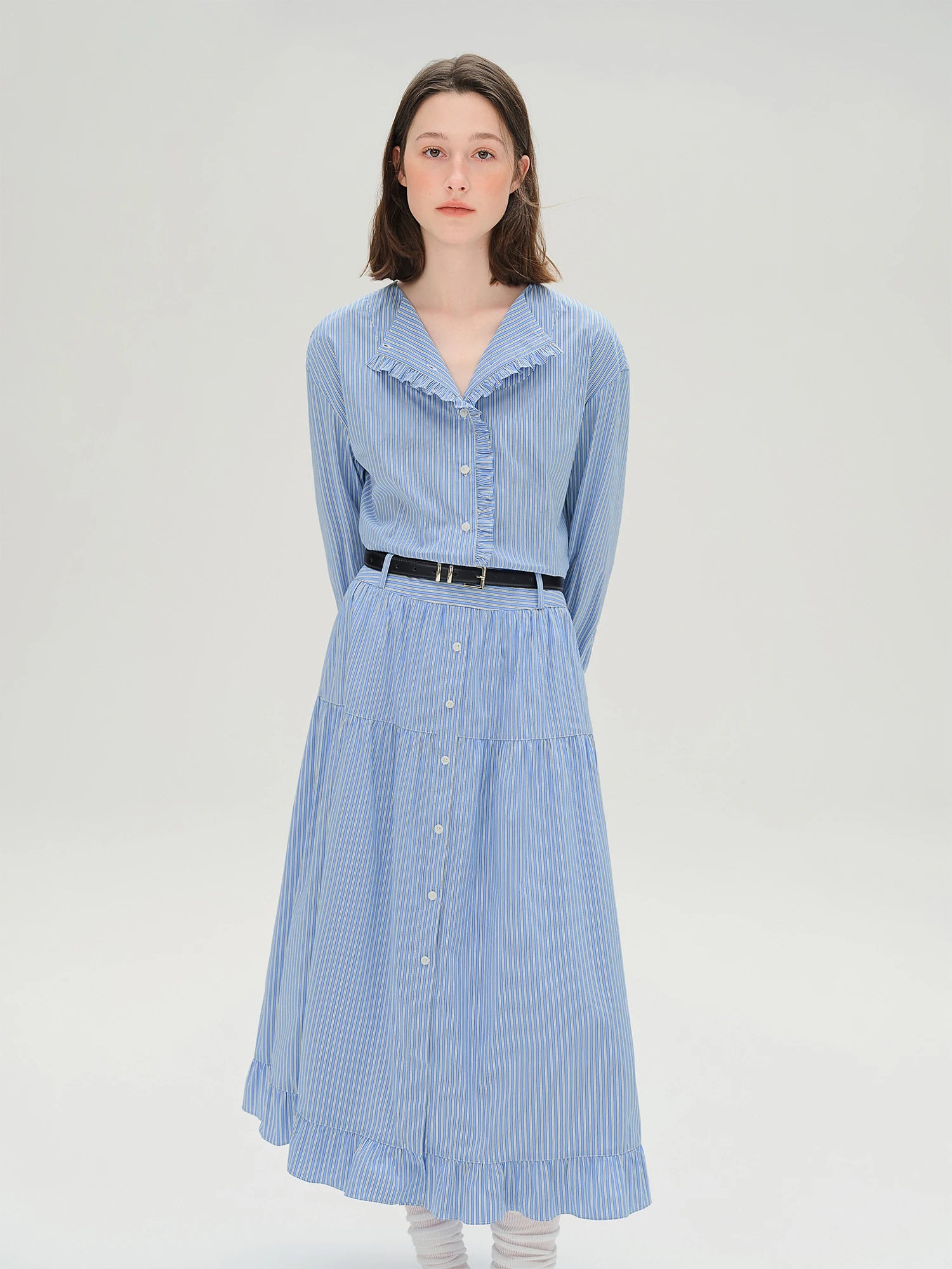 Plus Size Striped Shirt & Skirt Set Autumn Fashion