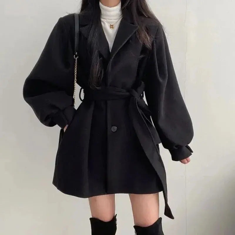 Long Sleeve Coat Overcoat Lace-up Trench With Pockets - Loran