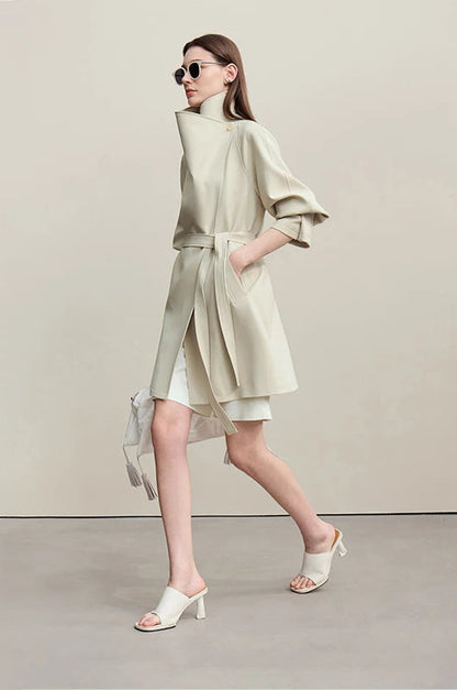 Amii Trench Coat 2026 Spring New Commuter Drop Shoulder Sleeves Trench Coat Women's Anti-wrinkle With Belt Loose Top 12611027 Loran